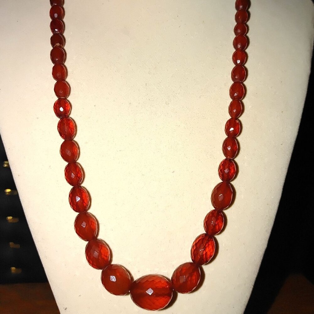 Baltic Amber Necklace 24 Inches Invisable Clasp Vintage Graduated Faceted Bead